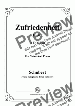 page one of Schubert-Zufriedenheit(Contentment),D.501,in D Major,for Voice&Piano