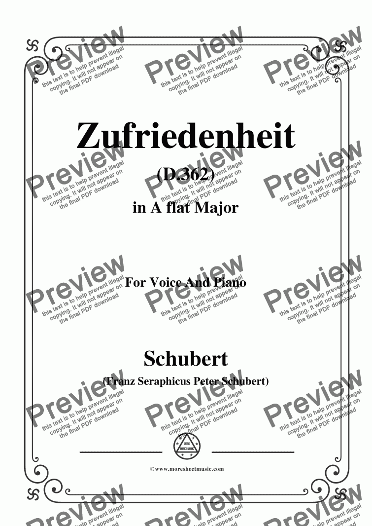 page one of Schubert-Zufriedenheit(Contentment),D.362,,in A flat Major,for Voice&Piano