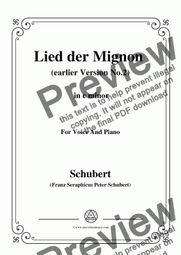 page one of Schubert-Lied der Mignon (earlier Ver.2),from 'Wilhelm Meister',in c minor,for Voice&Pno