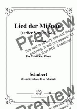 page one of Schubert-Lied der Mignon (earlier Ver.1),from 'Wilhelm Meister',in c minor,for Voice&Pno