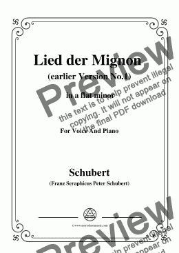page one of Schubert-Lied der Mignon (earlier Ver.1),from 'Wilhelm Meister',in a flat minor,for Voice&Pno