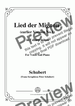 page one of Schubert-Lied der Mignon (earlier Ver.1),from 'Wilhelm Meister',in f sharp minor,for Voice&Pno