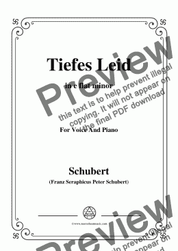 page one of Schubert-Tiefes Leid,in e flat minor,for Voice&Piano