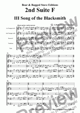 page one of 2nd Suite in F - III. Song of the Blacksmith for brass quintet