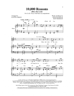 page one of 10,000 Reasons (Bless the Lord) (arr. Lloyd Larson) (SAB Choir)
