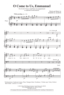 page one of O Come To Us, Emmanuel (SAB Choir)
