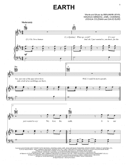 page one of Earth (Piano, Vocal & Guitar Chords (Right-Hand Melody))