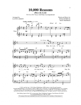 page one of 10,000 Reasons (Bless the Lord) (arr. Lloyd Larson) (SATB Choir)