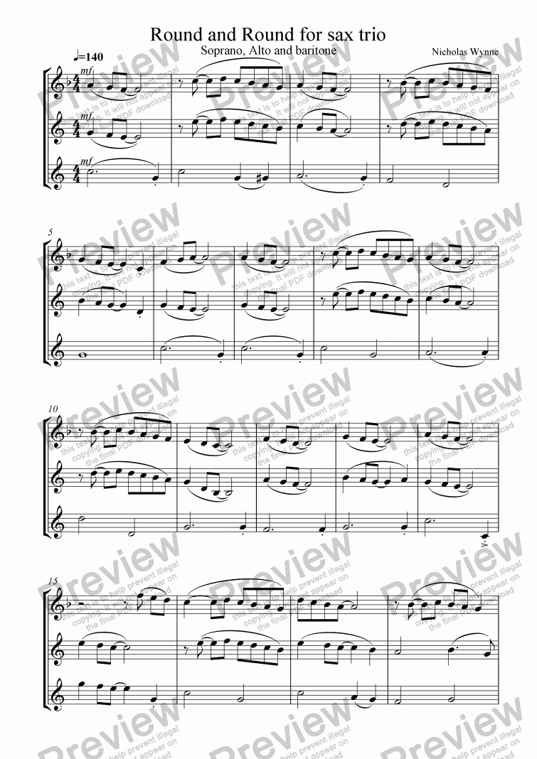 page one of Round and Round, No.2 of Dances for Sax Trio