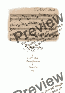 page one of C. P. E. Bach Solfeggietto (Solfeggio) in C minor arranged for 2 pianos
