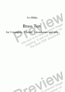 page one of BRASS TEN for 3 trumpets,  3 horns, 3 trombones and tuba