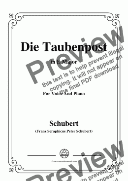 page one of Schubert-Die Taubenpost,in E Major,for Voice&Piano