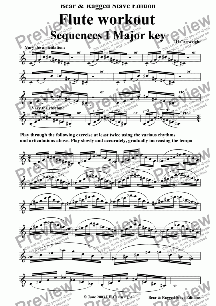 page one of Flute  Workout - Sequences I major key