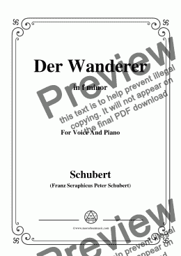 page one of Schubert-Der Wanderer(The Wanderer),Op.4 No.1,in f minor,for Voice&Piano