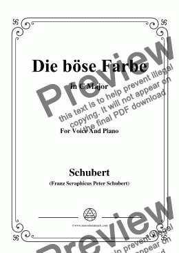 page one of Schubert-Die böse Farbe,from 'Die Schöne Müllerin',Op.25 No.17,in C Major,for Voice &Piano