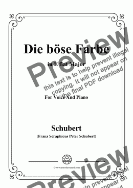 page one of Schubert-Die böse Farbe,from 'Die Schöne Müllerin',Op.25 No.17,in E flat Major,for Voice&Piano