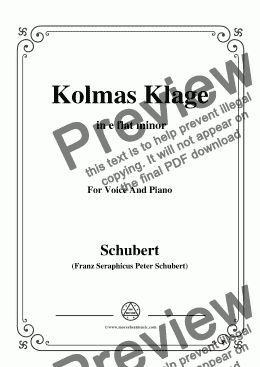 page one of Schubert-Kolmas Klage(Colma's Lament),D.217,in e flat minor,for Voice&Piano