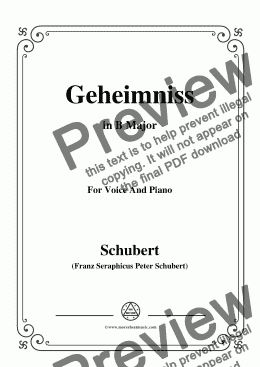 page one of Schubert-Geheimniss(Mayrhofer),in B Major,for Voice&Piano