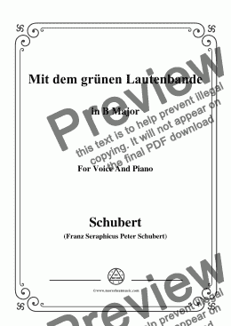 page one of Schubert-Mit dem grünen Lautenbande,Op.25 No.13,in B Major,for Voice&Piano