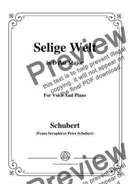 page one of Schubert-Selige Welt(Blessed World),Op.23 No.2,in D flat Major,for Voice&Piano