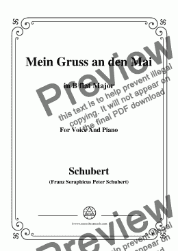 page one of Schubert-Mein Gruss an den Mai,in B flat Major,for Voice&Piano