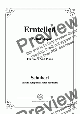 page one of Schubert-Erntelied,in G flat Major,for Voice&Piano