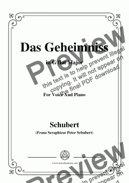 page one of Schubert-Das Geheimniss,Op.173 No.2,in G flat Major,for Voice&Piano