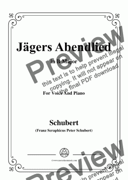 page one of Schubert-Jägers Abendlied,Op.3 No.4,in B Major,for Voice&Piano