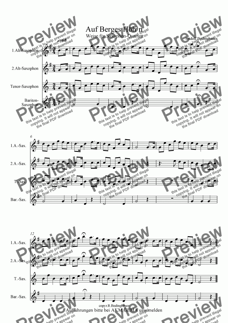 page one of Auf Berges H�h`n  Saxophonquartett
