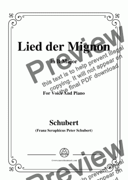 page one of Schubert-Lied der Mignon,in B Major,for Voice&Piano