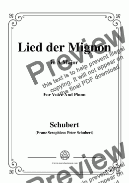 page one of Schubert-Lied der Mignon,in A Major,for Voice&Piano