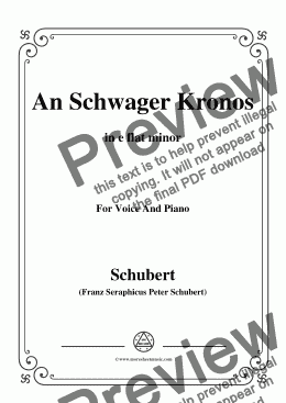 page one of Schubert-An Schwager Kronos,Op.19 No.1,in e flat minor,for Voice&Piano