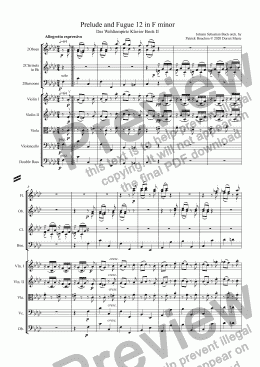 page one of Prelude and Fugue 12 in F minor by J.  S. Bach for Orchestra
