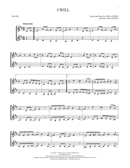 page one of I Will (Violin Duet)