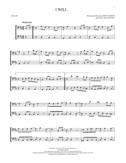 page one of I Will (Cello Duet)