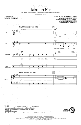 page one of Take On Me (arr. Roger Emerson) (SAB Choir)
