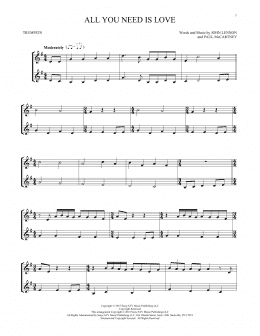 page one of All You Need Is Love (Trumpet Duet)