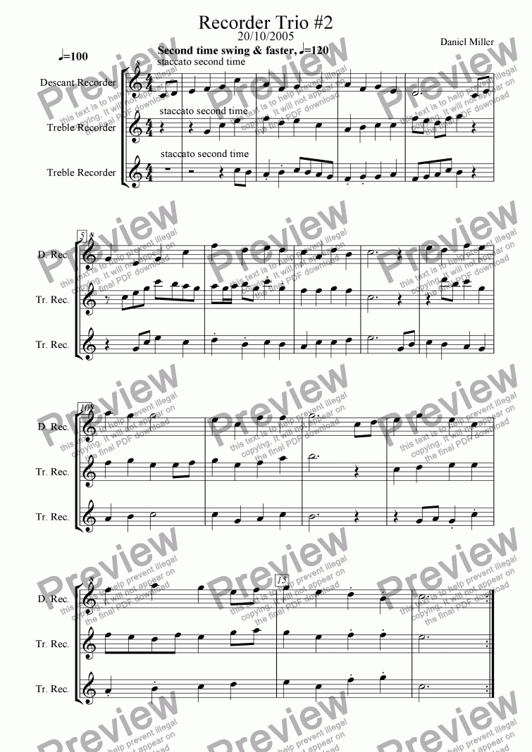 page one of Recorder Trio #2