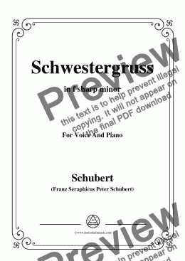 page one of Schubert-Schwestergruss,in f sharp minor,for Voice&Piano