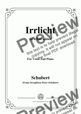 page one of Schubert-Irrlicht,from 'Winterreise',Op.89(D.911) No.9,in b flat minor,for Voice&Piano