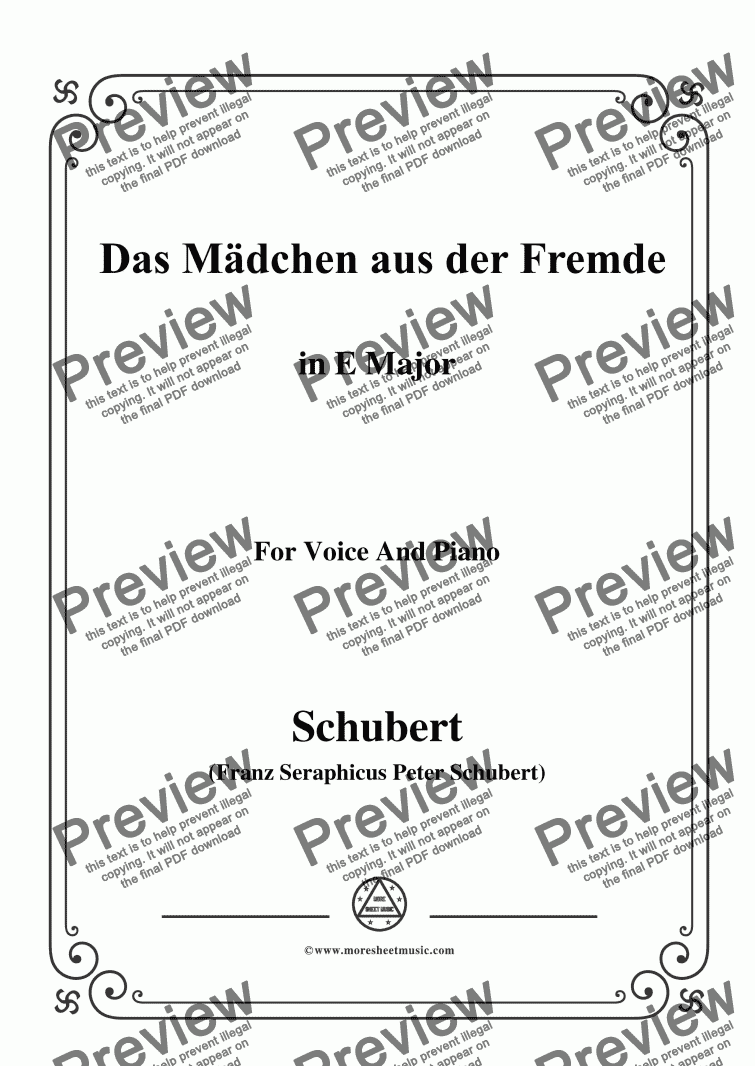 page one of Schubert-Das Mädchen aus der Fremde,in E Major,for Voice&Piano