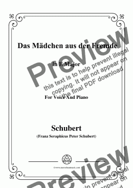 page one of Schubert-Das Mädchen aus der Fremde,in E Major,for Voice&Piano