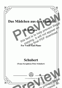 page one of Schubert-Das Mädchen aus der Fremde,in D Major,for Voice&Piano