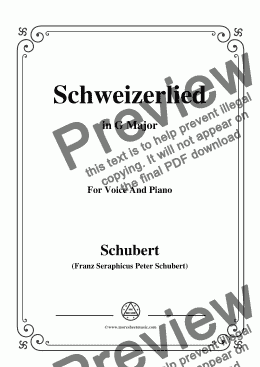page one of Schubert-Schweizerlied,in G Major,for Voice&Piano 