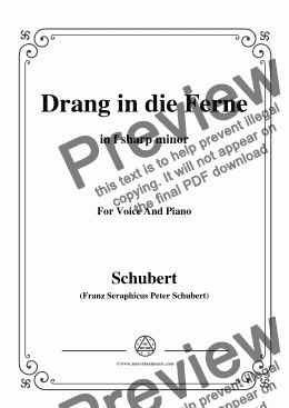 page one of Schubert-Drang in die Ferne,Op.71,in f sharp minor,for Voice&Piano