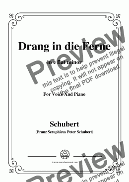 page one of Schubert-Drang in die Ferne,Op.71,in e flat minor,for Voice&Piano