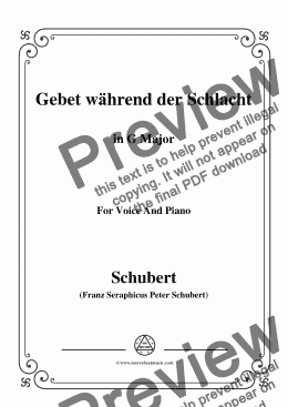 page one of Schubert-Gebet während der Schlacht,in G Major,for Voice&Piano