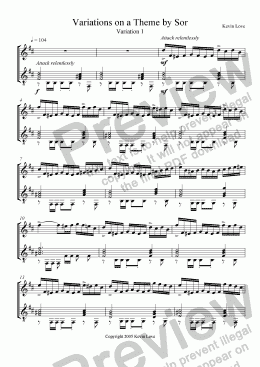 page one of Variations on a Theme by Sor (Violin and Guitar) - Var. 1