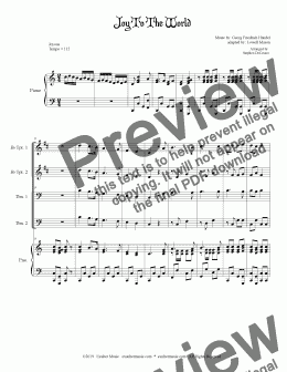 page one of Joy To The World (for Brass Quartet and Piano - Alternate Version)