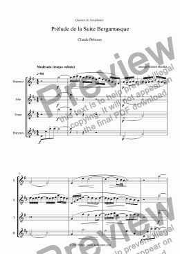 page one of Debussy - Prelude de la Suite Bergamasque (Sax Quartet)